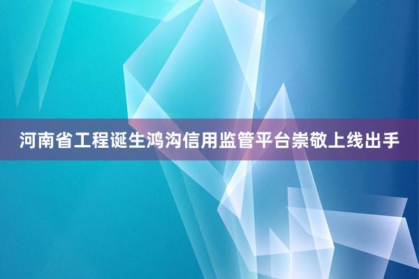 河南省工程诞生鸿沟信用监管平台崇敬上线出手